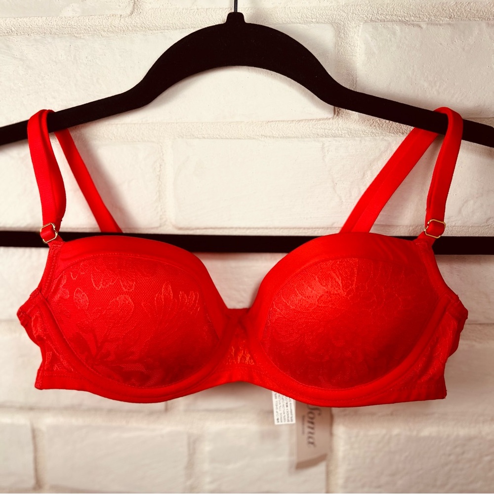 NWT Soma Lightest Lift Lined Demi Underwire Lace Bra 34 A Red #0310